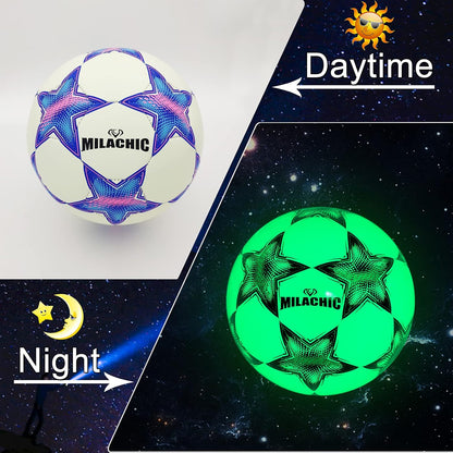 Soccer Ball, Glow in the Dark Soccer Ball Size 3/4 / 5 with Pump, Glowing Luminious Soccer Balls Gifts for Boys, Girls, Men, Women Indoor-Outdoor Soccer Training